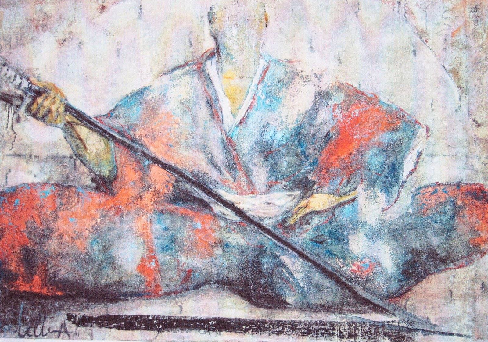 SAMURAI BLUE RED, gesso, oil & mixte
